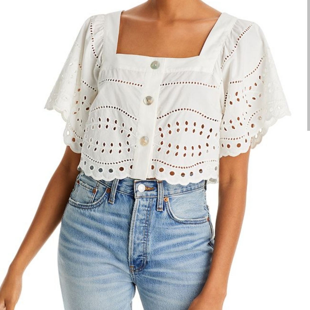 Rails Eyelet Button Front Crop Top
